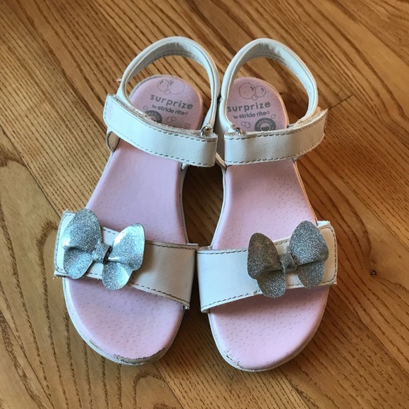 Stride Rite Sandals Surprize white silver bow Aplix Easter sandal girls size 12 - Picture 1 of 12